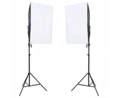 Fotostudijos rinkinys su apšvietimo rinkiniu ir fonu