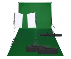 Fotostudijos rinkinys su apšvietimo rinkiniu ir fonu