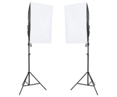 Fotostudijos rinkinys su apšvietimo rinkiniu ir fonu
