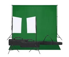Fotostudijos rinkinys su apšvietimo rinkiniu ir fonu