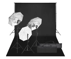 Fotostudijos rinkinys su apšvietimo rinkiniu ir fonu
