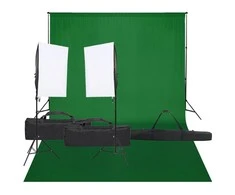 Fotostudijos rinkinys su apšvietimo rinkiniu ir fonu
