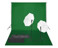 Fotostudijos rinkinys su apšvietimo rinkiniu ir fonu