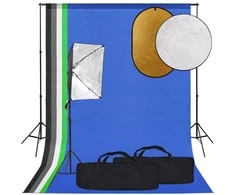 Fotostudijos rinkinys su šviesdėžėmis, fonu ir reflektoriumi
