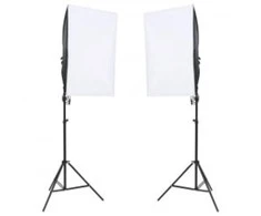 Fotostudijos rinkinys su šviestuvais, fonu ir reflektoriumi