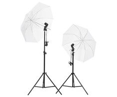 Fotostudijos rinkinys su šviestuvais, fonu ir reflektoriumi