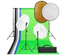 Fotostudijos rinkinys su šviestuvais, fonu ir reflektoriumi