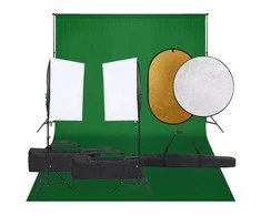 Fotostudijos rinkinys su šviestuvais, fonu ir reflektoriumi