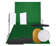 Fotostudijos rinkinys su šviestuvais, fonu ir reflektoriumi