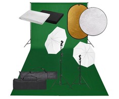 Fotostudijos rinkinys su šviestuvais, fonu ir reflektoriumi