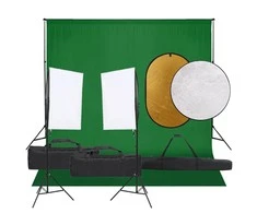 Fotostudijos rinkinys su šviestuvais, fonu ir reflektoriumi