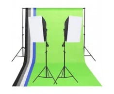 Fotostudijos rinkinys su šviestuvais, fonu ir reflektoriumi