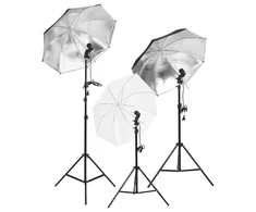 Fotostudijos rinkinys su šviestuvais, fonu ir reflektoriumi