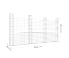 Gabionų krepšiai su 4 kolonomis, 380x20x200cm, geležis