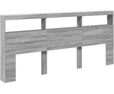 Galvūgalis-spintelė su LED, pilkos ąžuolo spalvos, 220x17x102cm