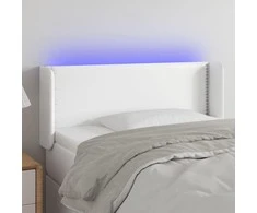 Galvūgalis su LED, baltos spalvos, 103x16x78/88cm, dirbtinė oda
