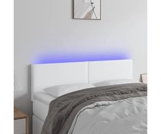 Galvūgalis su LED, baltos spalvos, 144x5x78/88cm, dirbtinė oda
