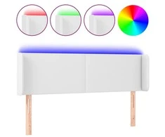 Galvūgalis su LED, baltos spalvos, 147x16x78/88cm, dirbtinė oda