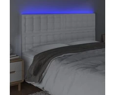 Galvūgalis su LED, baltos spalvos, 180x5x118/128cm dirbtinė oda