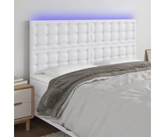 Galvūgalis su LED, baltos spalvos, 180x5x118/128cm dirbtinė oda