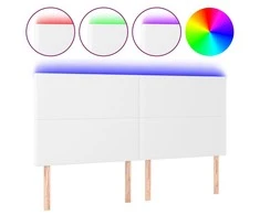 Galvūgalis su LED, baltos spalvos, 180x5x118/128cm dirbtinė oda