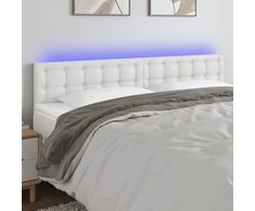 Galvūgalis su LED, baltos spalvos, 180x5x78/88cm, dirbtinė oda