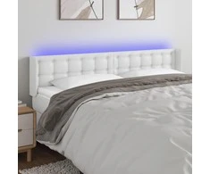 Galvūgalis su LED, baltos spalvos, 183x16x78/88cm, dirbtinė oda