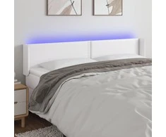 Galvūgalis su LED, baltos spalvos, 203x16x78/88cm, dirbtinė oda