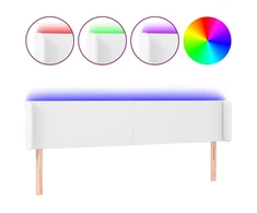 Galvūgalis su LED, baltos spalvos, 203x16x78/88cm, dirbtinė oda