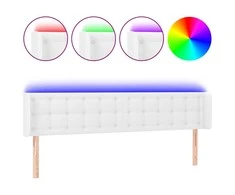 Galvūgalis su LED, baltos spalvos, 203x16x78/88cm, dirbtinė oda
