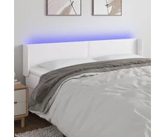 Galvūgalis su LED, baltos spalvos, 203x16x78/88cm, dirbtinė oda