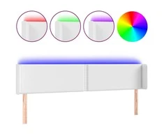 Galvūgalis su LED, baltos spalvos, 203x16x78/88cm, dirbtinė oda