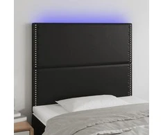 Galvūgalis su LED, juodos spalvos, 100x5x118/128cm dirbtinė oda