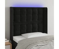 Galvūgalis su LED, juodos spalvos, 103x16x118/128cm, aksomas