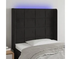 Galvūgalis su LED, juodos spalvos, 103x16x118/128cm, aksomas
