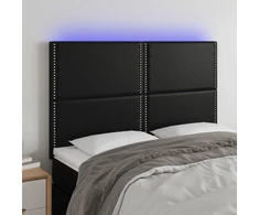 Galvūgalis su LED, juodos spalvos, 144x5x118/128cm dirbtinė oda