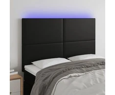 Galvūgalis su LED, juodos spalvos, 144x5x118/128cm dirbtinė oda