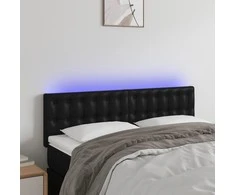 Galvūgalis su LED, juodos spalvos, 144x5x78/88cm, dirbtinė oda