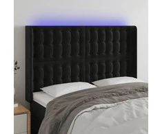 Galvūgalis su LED, juodos spalvos, 147x16x118/128cm, aksomas