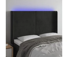 Galvūgalis su LED, juodos spalvos, 147x16x118/128cm, aksomas