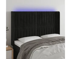 Galvūgalis su LED, juodos spalvos, 147x16x118/128cm, aksomas