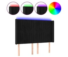 Galvūgalis su LED, juodos spalvos, 147x16x118/128cm, aksomas