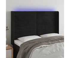 Galvūgalis su LED, juodos spalvos, 147x16x118/128cm, aksomas