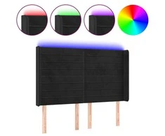 Galvūgalis su LED, juodos spalvos, 147x16x118/128cm, aksomas