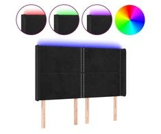 Galvūgalis su LED, juodos spalvos, 147x16x118/128cm, aksomas