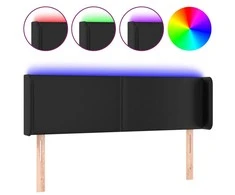 Galvūgalis su LED, juodos spalvos, 147x16x78/88cm, dirbtinė oda