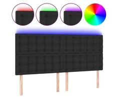 Galvūgalis su LED, juodos spalvos, 160x5x118/128cm dirbtinė oda