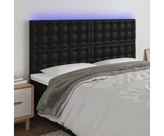 Galvūgalis su LED, juodos spalvos, 160x5x118/128cm dirbtinė oda