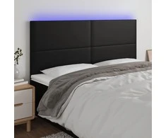 Galvūgalis su LED, juodos spalvos, 160x5x118/128cm dirbtinė oda