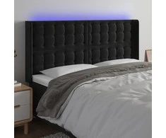 Galvūgalis su LED, juodos spalvos, 163x16x118/128cm, aksomas